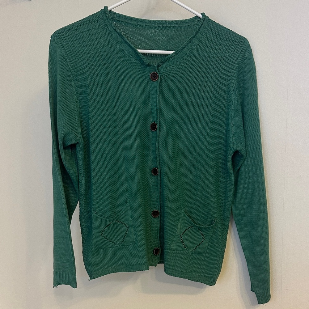Women’s Green Button-Front Knit Sweater Cardigan
